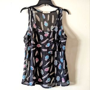 🌟Pins And Needles Black Feather Scoop Fringe Sleeveless Sheer Blouse Size Small